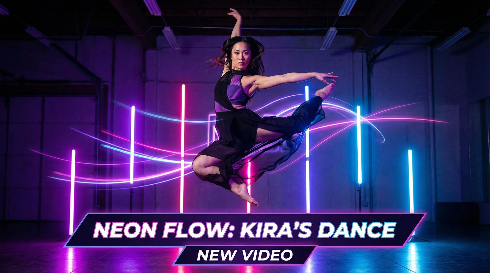 黄色仓库霓虹舞者创意舞蹈视频